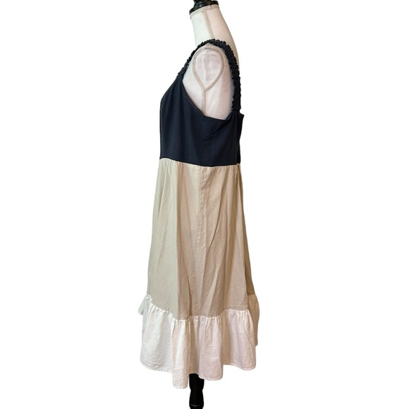 52seven Women's Sleeveless Color Block Tiered Linen Midi Dress SZ 1X Navy Tan - Picture 4 of 11